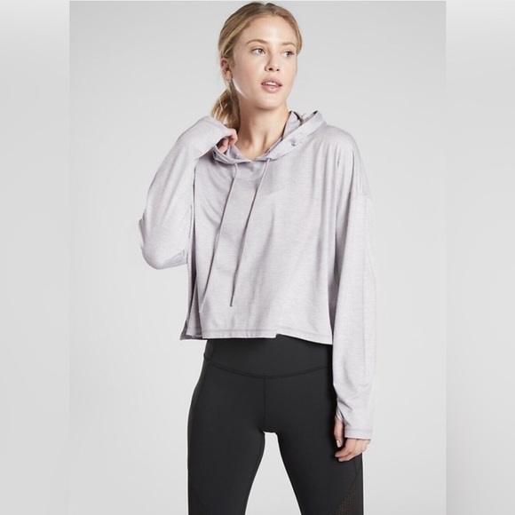 Athleta Uptempo Short Hoodie in Norwegian Grey Size Medium Boxy Gym Workout - Picture 14 of 14
